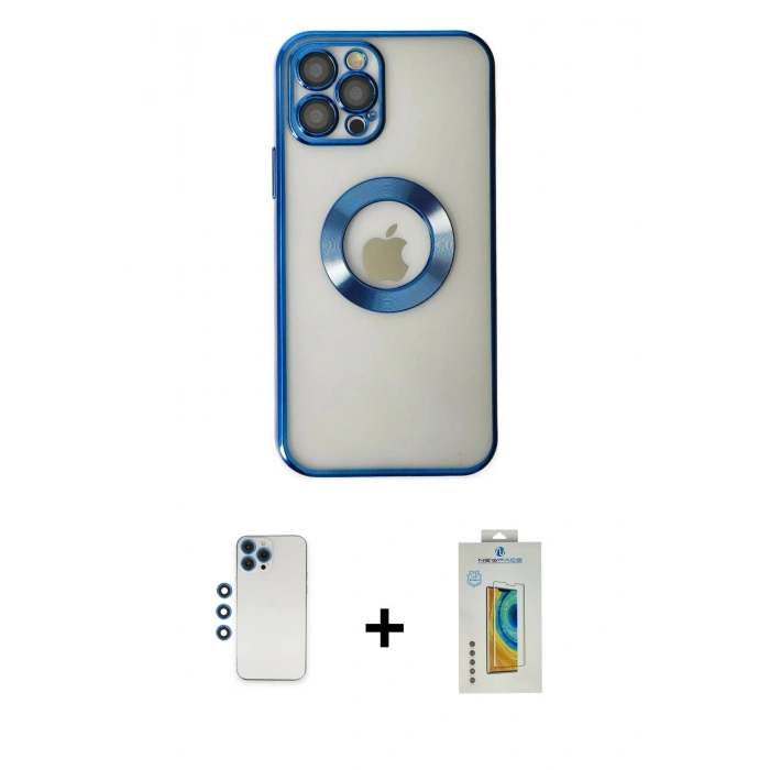 MARSİLYAN™- iPhone 12 Pro Kılıf Pusula Form - Siyah Polymer Nano Ekran Koruyucu + Shine Kamera Lens - MI