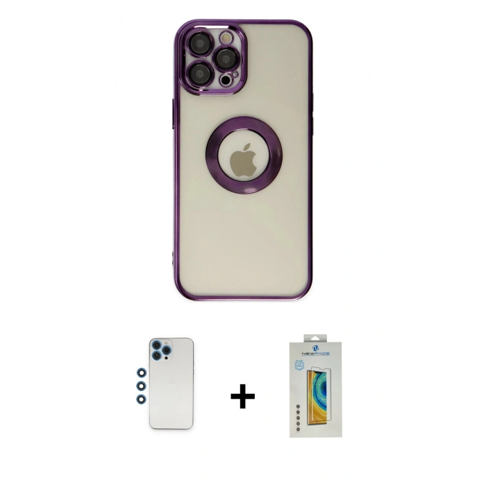 MARSİLYAN™- iPhone 12 Pro Kılıf Pusula Form - Siyah Polymer Nano Ekran Koruyucu + Shine Kamera Lens - MI