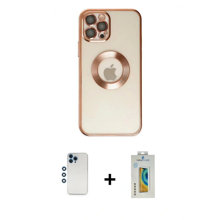 MARSİLYAN™- iPhone 12 Pro Kılıf Pusula Form - Siyah Polymer Nano Ekran Koruyucu + Shine Kamera Lens - MI