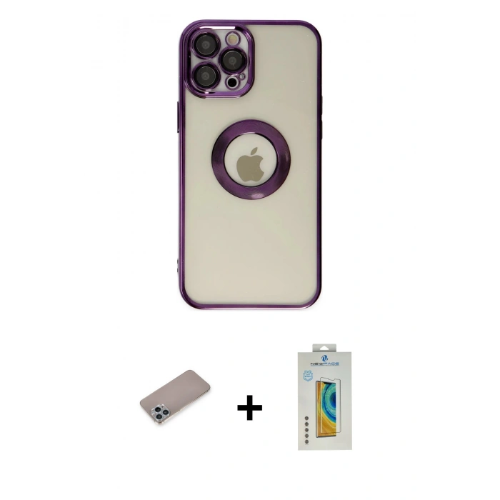 MARSİLYAN™- iPhone 12 Pro Kılıf Pusula Form - Siyah Polymer Nano Ekran Koruyucu + Shine Kamera Lens Koruma Cam - SABE