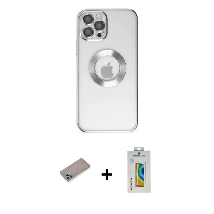 MARSİLYAN™- iPhone 12 Pro Kılıf Pusula Form - Siyah Polymer Nano Ekran Koruyucu + Shine Kamera Lens Koruma Cam - SABE