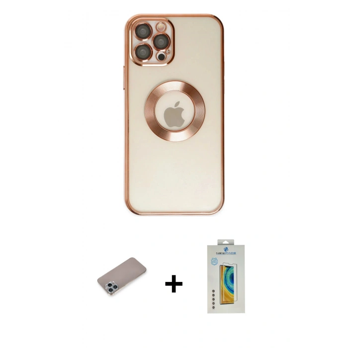 MARSİLYAN™- iPhone 12 Pro Kılıf Pusula Form - Siyah Polymer Nano Ekran Koruyucu + Shine Kamera Lens Koruma Cam - SABE