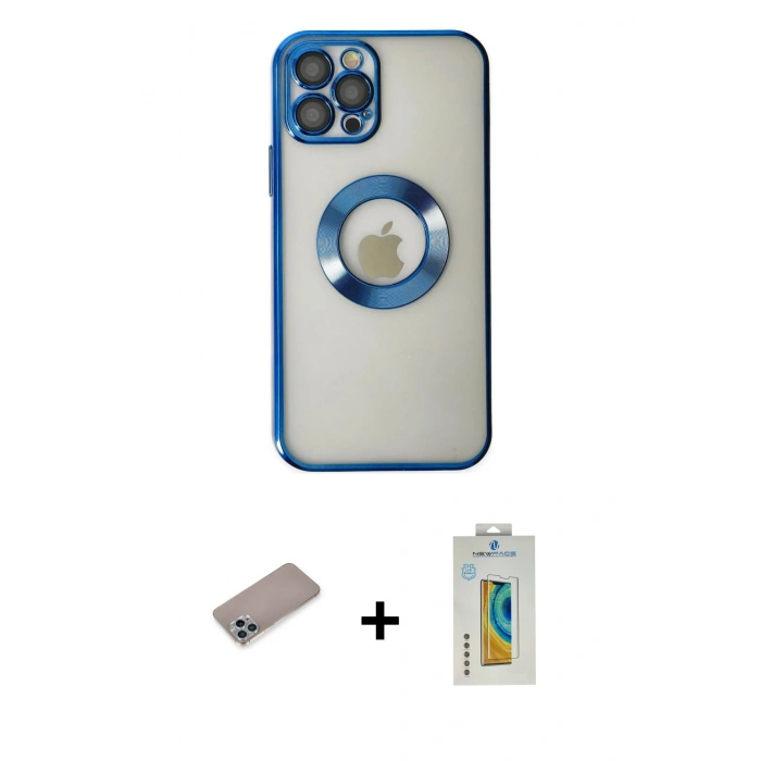 MARSİLYAN™- iPhone 12 Pro Kılıf Pusula Form - Siyah Polymer Nano Ekran Koruyucu + Shine Kamera Lens Koruma Cam - SABE