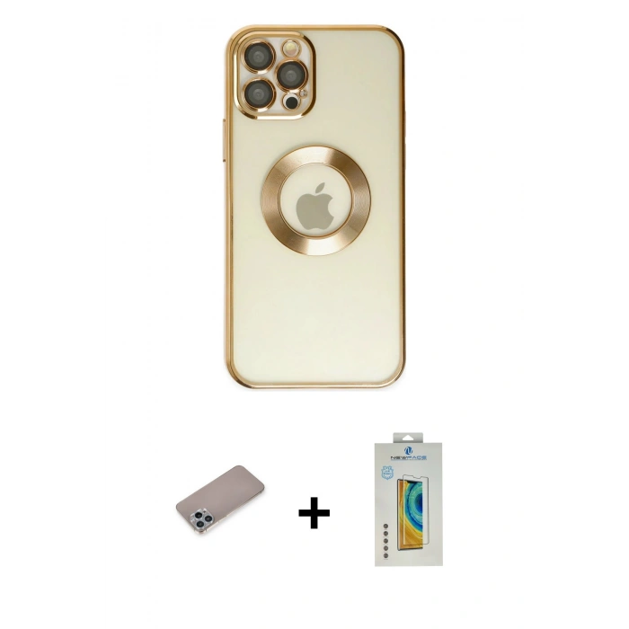 MARSİLYAN™- iPhone 12 Pro Kılıf Pusula Form - Siyah Polymer Nano Ekran Koruyucu + Shine Kamera Lens Koruma Cam - SABE