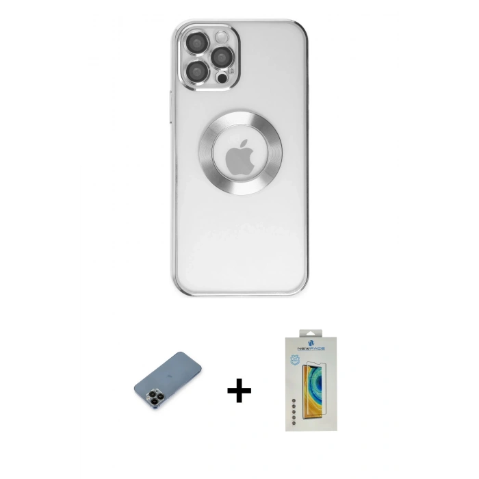 MARSİLYAN™- iPhone 12 Pro Kılıf Pusula Form - Siyah Polymer Nano Ekran Koruyucu + Shine Kamera Lens Koruma Cam - SH