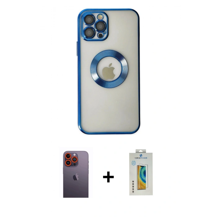 MARSİLYAN™- iPhone 12 Pro Kılıf Pusula Form - Siyah Polymer Nano Ekran Koruyucu + Turuncu Neon Fosforlu Kamera Lens