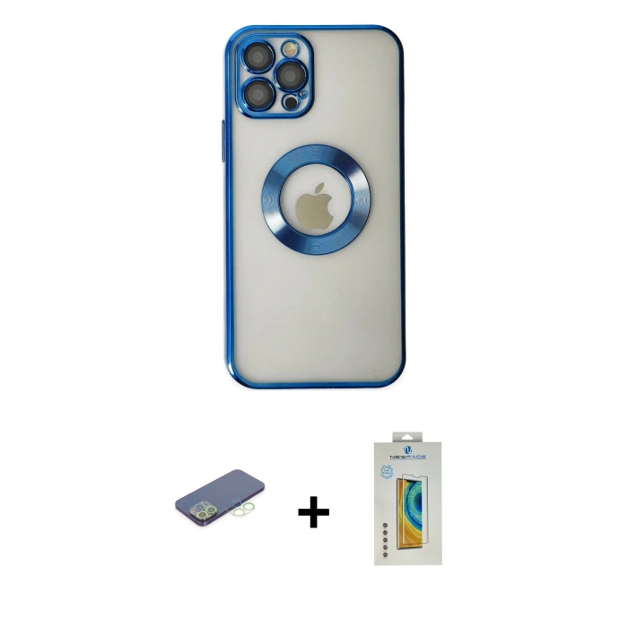 MARSİLYAN™- iPhone 12 Pro Kılıf Pusula Form - Siyah Polymer Nano Ekran Koruyucu + Renkli Kamera Lens Koruma Cam - YL