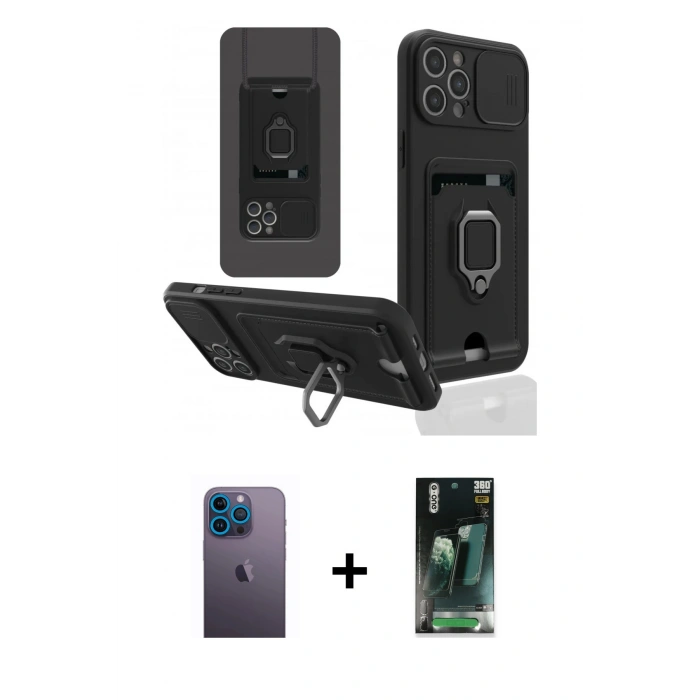 MARSİLYAN™- iPhone 12 Pro Kılıf Vadi Form Prime - Şeffaf 360 Full Body Arka Koruyucu + Mavi Neon Fosforlu Kamera Lens
