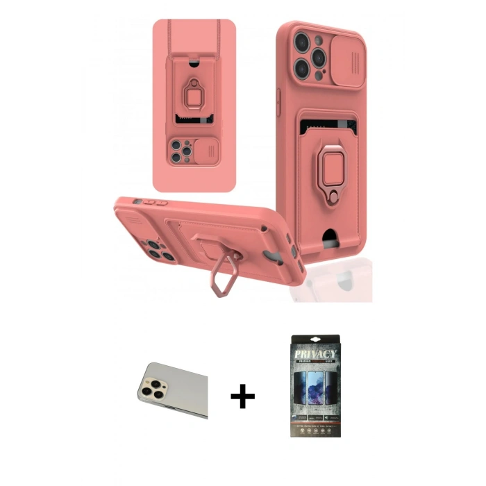 MARSİLYAN™- iPhone 12 Pro Kılıf Vadi Form Prime - Siyah 34D Hayalet Izgaralı Cam + Rainbow Kamera Lens Koruma Cam - GD