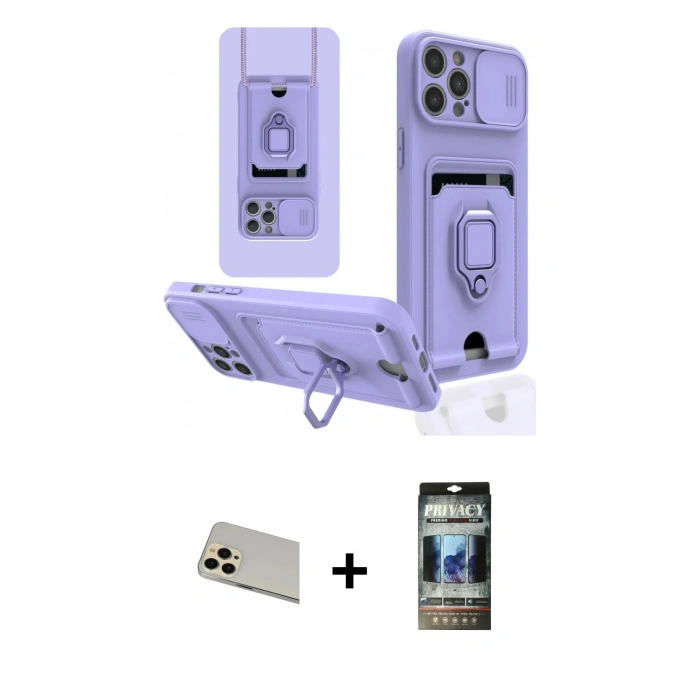 MARSİLYAN™- iPhone 12 Pro Kılıf Vadi Form Prime - Siyah 34D Hayalet Izgaralı Cam + Rainbow Kamera Lens Koruma Cam - GD