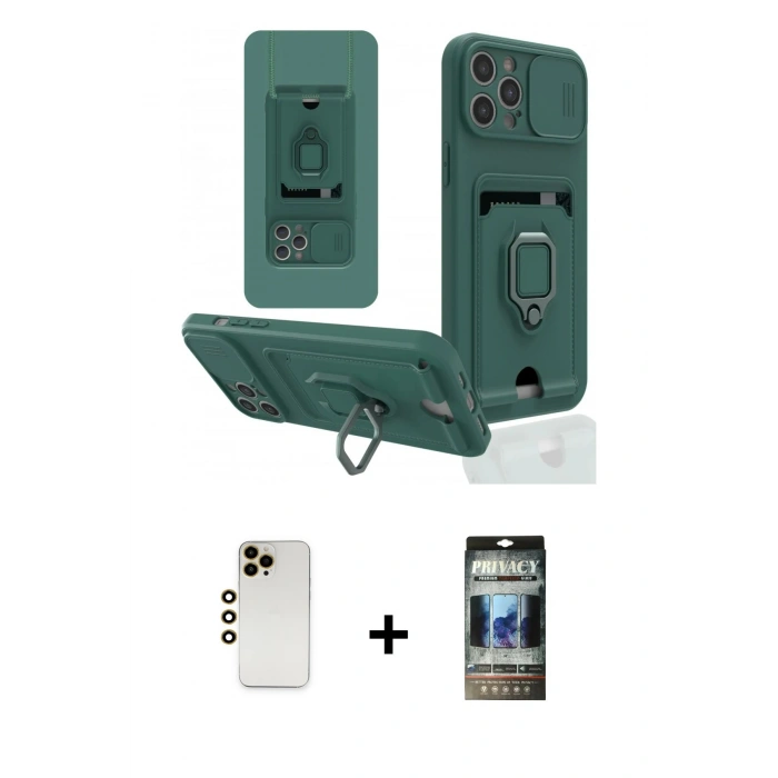 MARSİLYAN™- iPhone 12 Pro Kılıf Vadi Form Prime - Siyah 34D Hayalet Izgaralı Cam + Shine Kamera Lens - GD