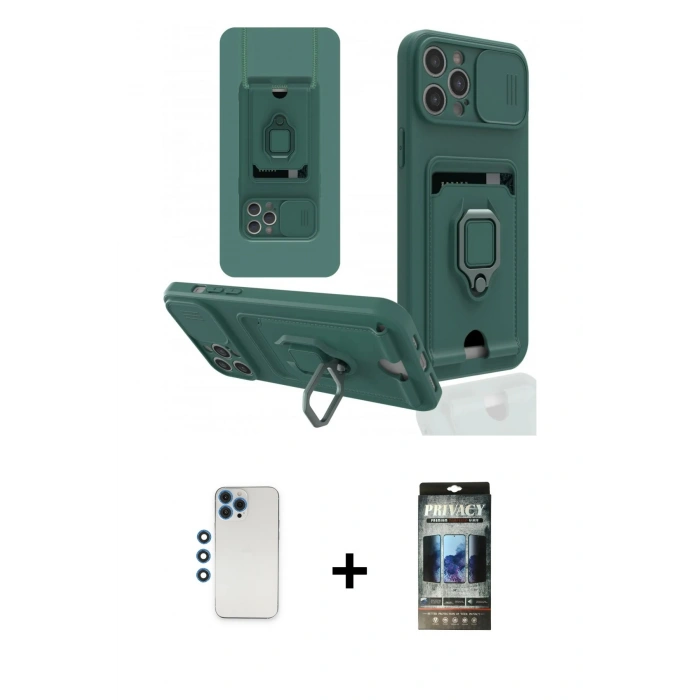 MARSİLYAN™- iPhone 12 Pro Kılıf Vadi Form Prime - Siyah 34D Hayalet Izgaralı Cam + Shine Kamera Lens - MI