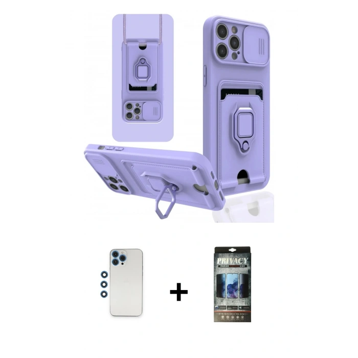 MARSİLYAN™- iPhone 12 Pro Kılıf Vadi Form Prime - Siyah 34D Hayalet Izgaralı Cam + Shine Kamera Lens - MI