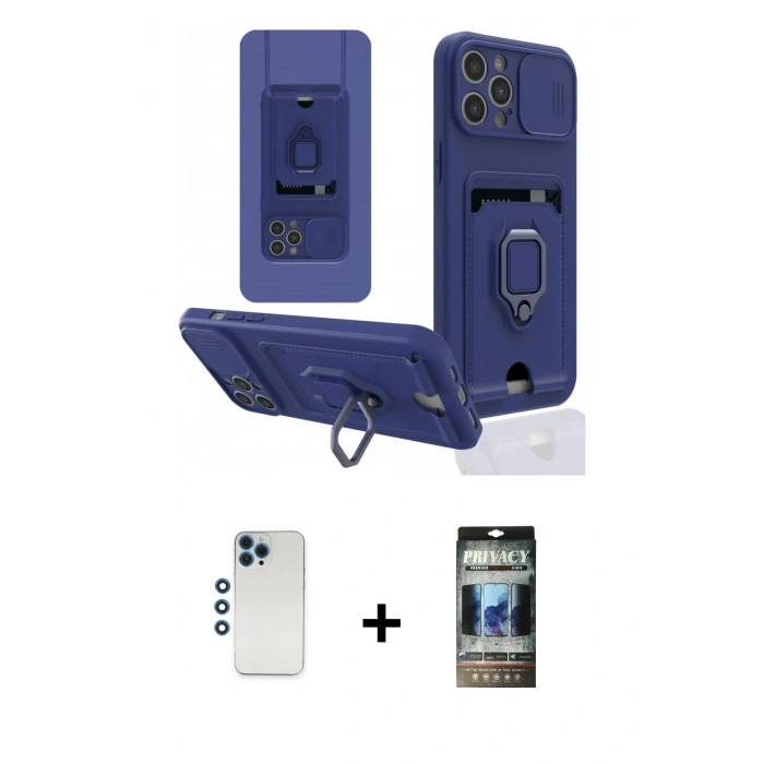 MARSİLYAN™- iPhone 12 Pro Kılıf Vadi Form Prime - Siyah 34D Hayalet Izgaralı Cam + Shine Kamera Lens - MI