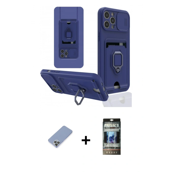 MARSİLYAN™- iPhone 12 Pro Kılıf Vadi Form Prime - Siyah 34D Hayalet Izgaralı Cam + Metal Kamera Lens Koruma Cam - KUYL