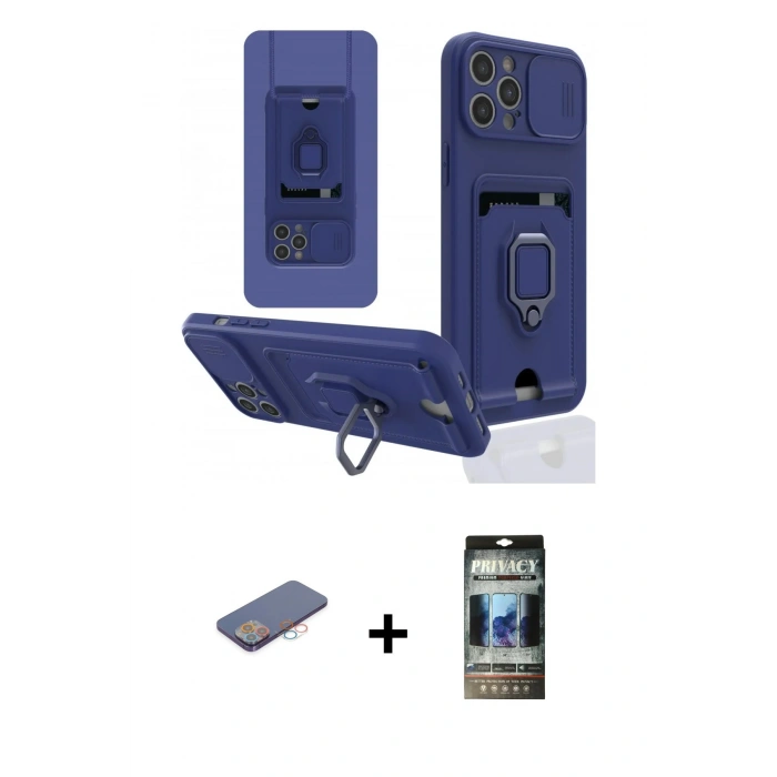 MARSİLYAN™- iPhone 12 Pro Kılıf Vadi Form Prime - Siyah 34D Hayalet Izgaralı Cam + Renkli Kamera Lens Koruma Cam - PE