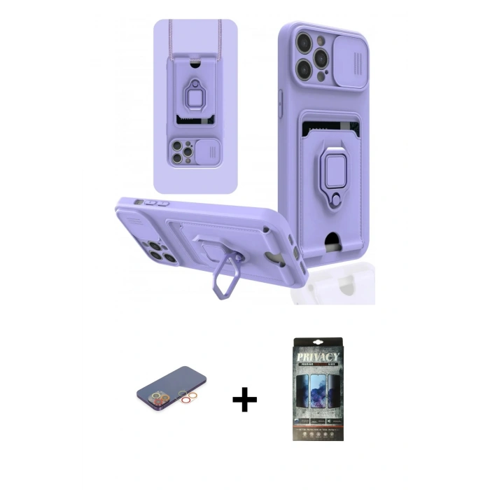 MARSİLYAN™- iPhone 12 Pro Kılıf Vadi Form Prime - Siyah 34D Hayalet Izgaralı Cam + Renkli Kamera Lens Koruma Cam - TU