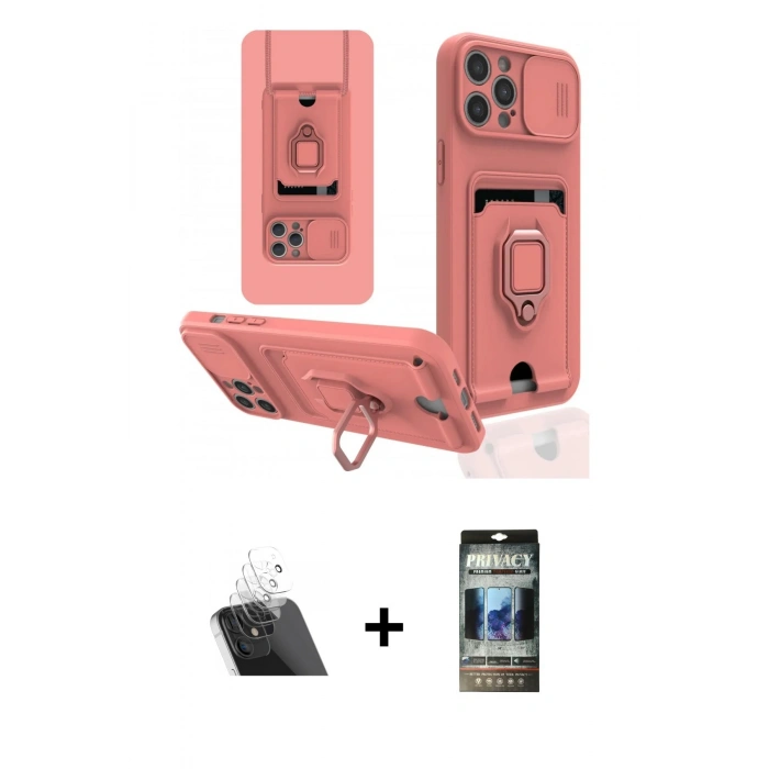 MARSİLYAN™- iPhone 12 Pro Kılıf Vadi Form Prime - Siyah 34D Hayalet Izgaralı Cam + Şeffaf Kamera Lens Koruma Cam