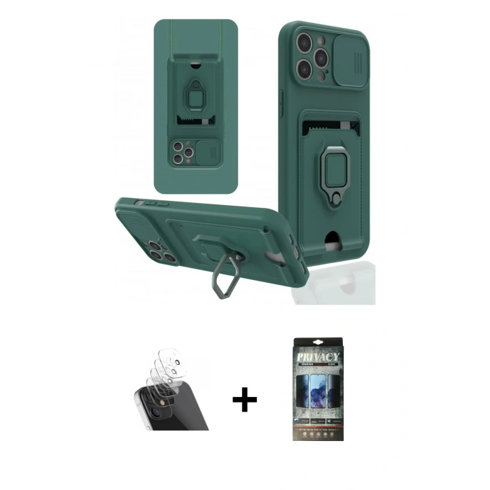 MARSİLYAN™- iPhone 12 Pro Kılıf Vadi Form Prime - Siyah 34D Hayalet Izgaralı Cam + Şeffaf Kamera Lens Koruma Cam