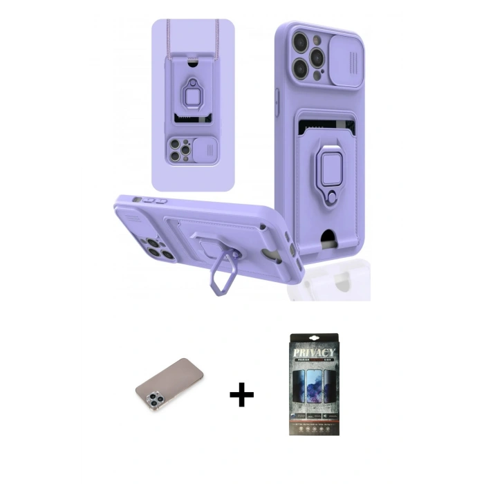 MARSİLYAN™- iPhone 12 Pro Kılıf Vadi Form Prime - Siyah 34D Hayalet Izgaralı Cam + Sierra Blue Shine Kamera Lens Koruma Cam