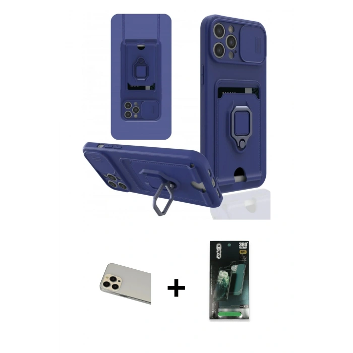 MARSİLYAN™- iPhone 12 Pro Kılıf Vadi Form Prime - Siyah 360 Mat Full Body Arka Koruyucu + Rainbow Kamera Lens Koruma Cam - GD
