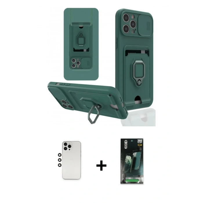 MARSİLYAN™- iPhone 12 Pro Kılıf Vadi Form Prime - Siyah 360 Mat Full Body Arka Koruyucu + Shine Kamera Lens - GS
