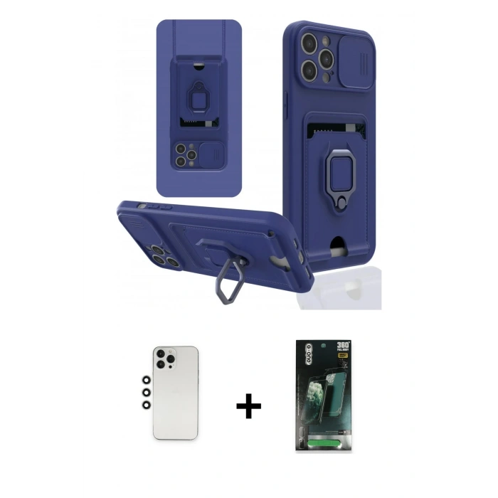 MARSİLYAN™- iPhone 12 Pro Kılıf Vadi Form Prime - Siyah 360 Mat Full Body Arka Koruyucu + Shine Kamera Lens - GS