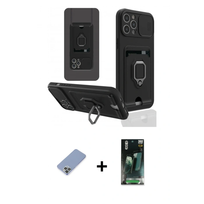 MARSİLYAN™- iPhone 12 Pro Kılıf Vadi Form Prime - Siyah 360 Mat Full Body Arka Koruyucu + Metal Kamera Lens Koruma Cam - KUYL