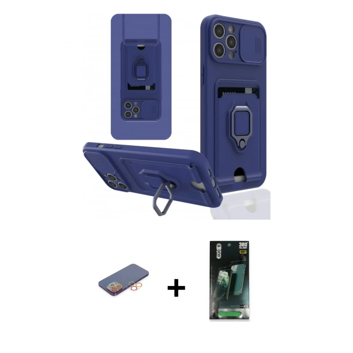 MARSİLYAN™- iPhone 12 Pro Kılıf Vadi Form Prime - Siyah 360 Mat Full Body Arka Koruyucu + Renkli Kamera Lens Koruma Cam - TU