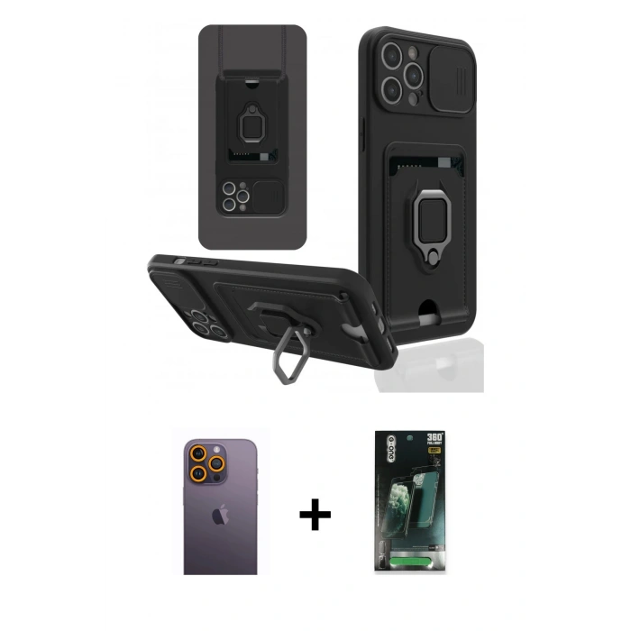 MARSİLYAN™- iPhone 12 Pro Kılıf Vadi Form Prime - Siyah 360 Mat Full Body Arka Koruyucu + Neon Fosforlu Kamera Lens - SI