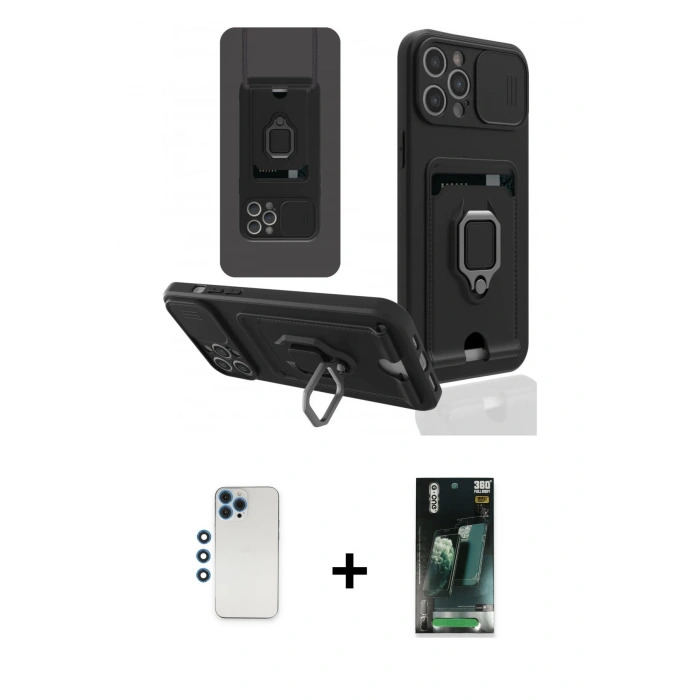 MARSİLYAN™- iPhone 12 Pro Kılıf Vadi Form Prime - Siyah 360 Mat Full Body Arka Koruyucu + Shine Kamera Lens - MI