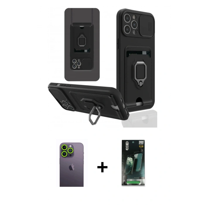 MARSİLYAN™- iPhone 12 Pro Kılıf Vadi Form Prime - Siyah 360 Mat Full Body Arka Koruyucu + Neon Fosforlu Kamera Lens - YL