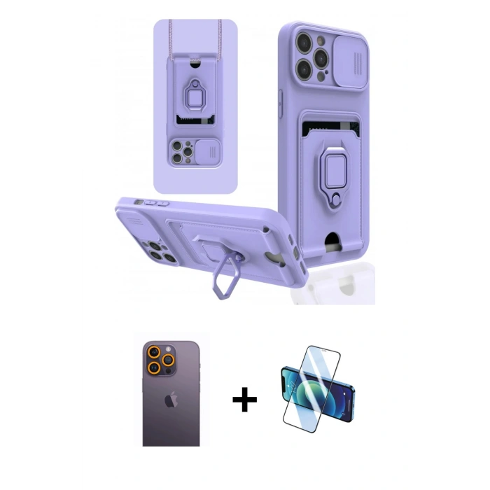 MARSİLYAN™- iPhone 12 Pro Kılıf Vadi Form Prime - Siyah 3D Antistatik Cam Ekran Koruyucu + Neon Fosforlu Kamera Lens - SI