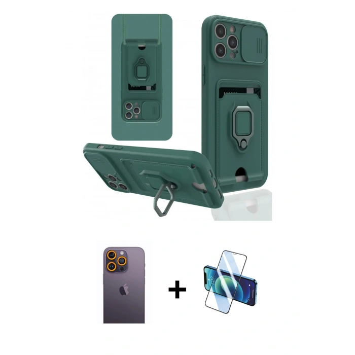MARSİLYAN™- iPhone 12 Pro Kılıf Vadi Form Prime - Siyah 3D Antistatik Cam Ekran Koruyucu + Neon Fosforlu Kamera Lens - SI
