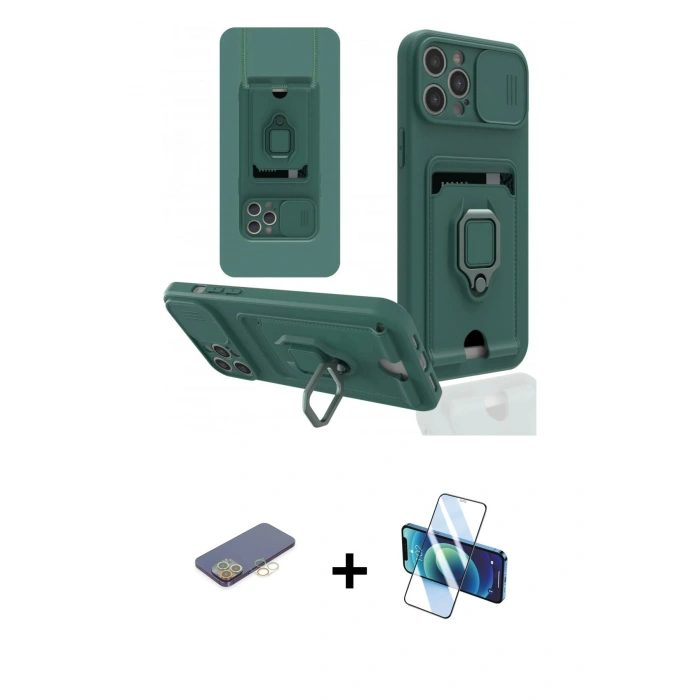 MARSİLYAN™- iPhone 12 Pro Kılıf Vadi Form Prime - Siyah 3D Antistatik Cam Ekran Koruyucu + Renkli Kamera Lens Koruma Cam - SI