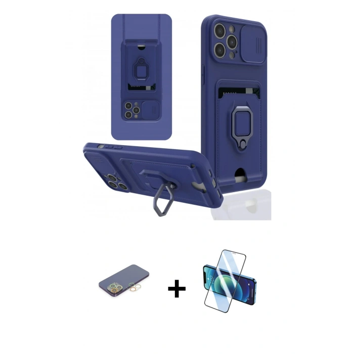 MARSİLYAN™- iPhone 12 Pro Kılıf Vadi Form Prime - Siyah 3D Antistatik Cam Ekran Koruyucu + Renkli Kamera Lens Koruma Cam - SI