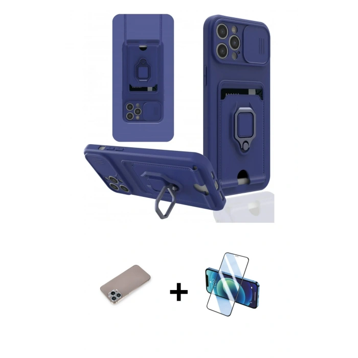 MARSİLYAN™- iPhone 12 Pro Kılıf Vadi Form Prime - Siyah 3D Antistatik Cam Ekran Koruyucu + Shine Kamera Lens Koruma Cam - SABE