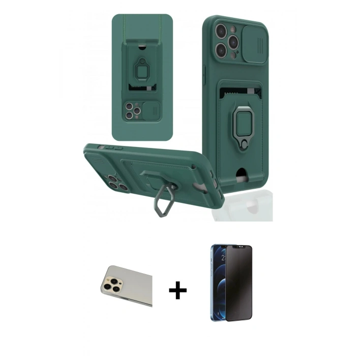 MARSİLYAN™- iPhone 12 Pro Kılıf Vadi Form Prime - Siyah 3D Antistatik Hayalet Cam Ekran Koruyucu + Rainbow Kamera Lens Koruma Cam - GD