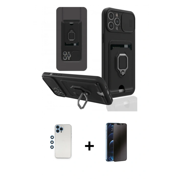 MARSİLYAN™- iPhone 12 Pro Kılıf Vadi Form Prime - Siyah 3D Antistatik Hayalet Cam Ekran Koruyucu + Shine Kamera Lens - MI