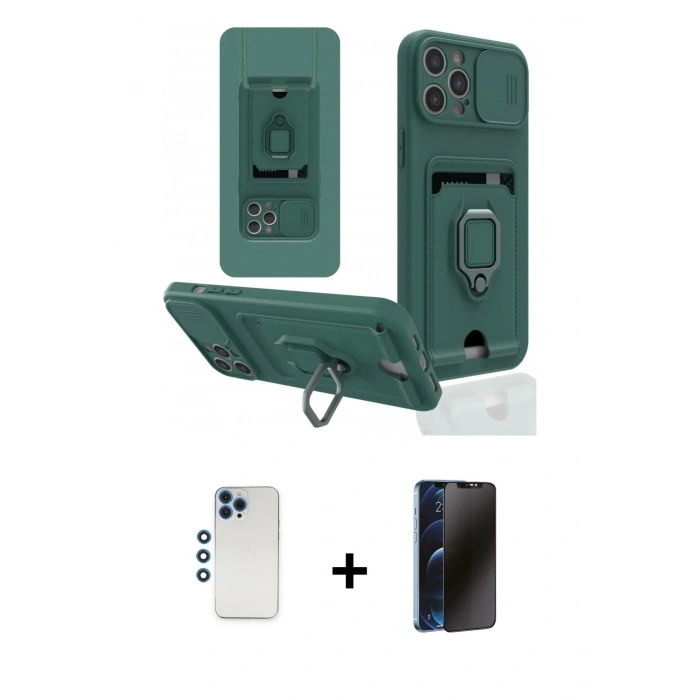 MARSİLYAN™- iPhone 12 Pro Kılıf Vadi Form Prime - Siyah 3D Antistatik Hayalet Cam Ekran Koruyucu + Shine Kamera Lens - MI