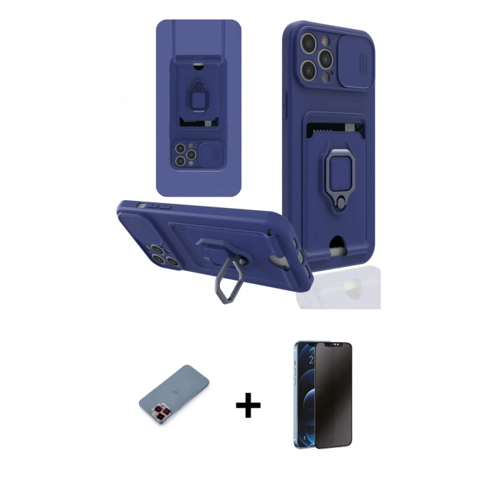 MARSİLYAN™- iPhone 12 Pro Kılıf Vadi Form Prime - Siyah 3D Antistatik Hayalet Cam Ekran Koruyucu + Metal Kamera Lens Koruma Cam - KI