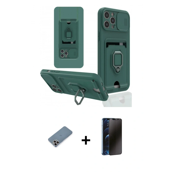 MARSİLYAN™- iPhone 12 Pro Kılıf Vadi Form Prime - Siyah 3D Antistatik Hayalet Cam Ekran Koruyucu + Metal Kamera Lens Koruma Cam - MR