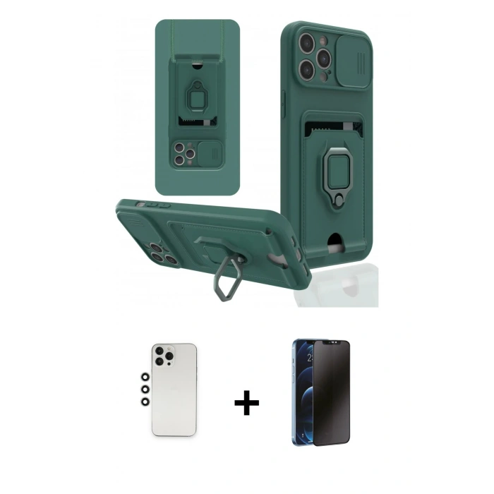 MARSİLYAN™- iPhone 12 Pro Kılıf Vadi Form Prime - Siyah 3D Antistatik Hayalet Cam Ekran Koruyucu + Shine Kamera Lens - GS