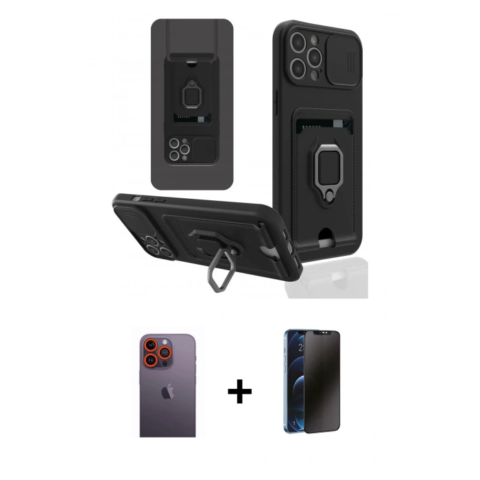 MARSİLYAN™- iPhone 12 Pro Kılıf Vadi Form Prime - Siyah 3D Antistatik Hayalet Cam Ekran Koruyucu + Neon Fosforlu Kamera Lens - TU
