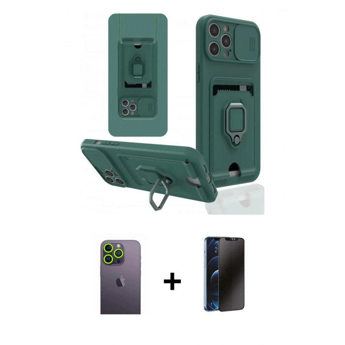 MARSİLYAN™- iPhone 12 Pro Kılıf Vadi Form Prime - Siyah 3D Antistatik Hayalet Cam Ekran Koruyucu + Neon Fosforlu Kamera Lens - YL