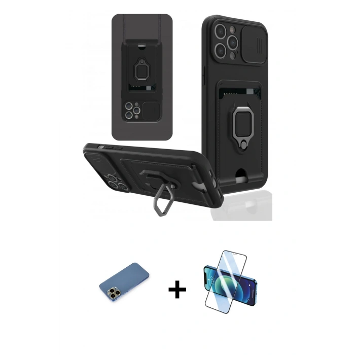 MARSİLYAN™- iPhone 12 Pro Kılıf Vadi Form Prime - Siyah 3D Antistatik Seramik Nano Ekran Koruyucu + Shine Kamera Lens Koruma Cam - GD