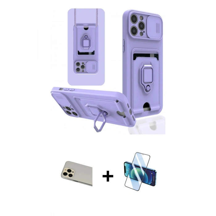 MARSİLYAN™- iPhone 12 Pro Kılıf Vadi Form Prime - Siyah 3D Antistatik Seramik Nano Ekran Koruyucu + Rainbow Kamera Lens Koruma Cam - GD