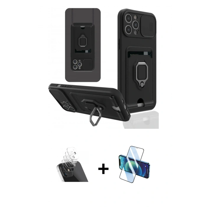 MARSİLYAN™- iPhone 12 Pro Kılıf Vadi Form Prime - Siyah 3D Antistatik Seramik Nano Ekran Koruyucu + Kamera Lens Koruma Cam - SF