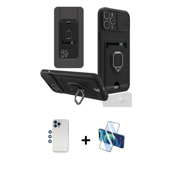 MARSİLYAN™- iPhone 12 Pro Kılıf Vadi Form Prime - Siyah 3D Antistatik Seramik Nano Ekran Koruyucu + Shine Kamera Lens - MI