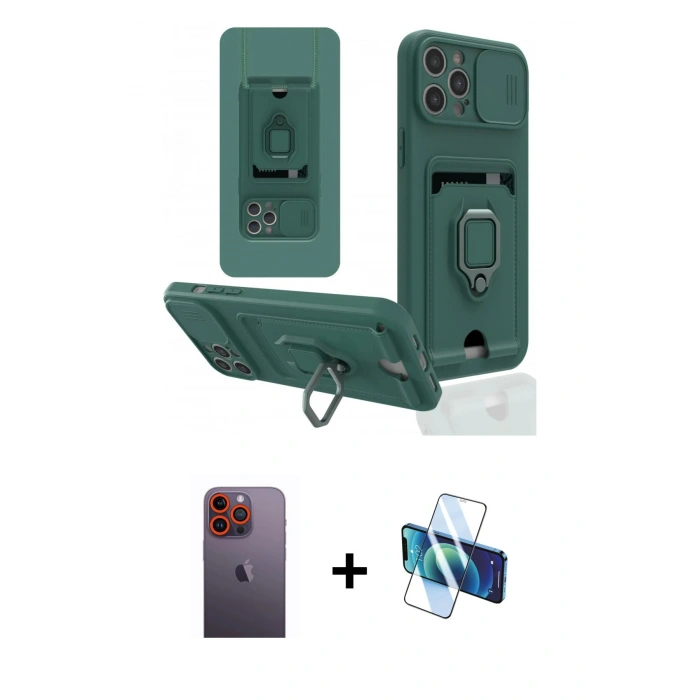 MARSİLYAN™- iPhone 12 Pro Kılıf Vadi Form Prime - Siyah 3D Antistatik Seramik Nano Ekran Koruyucu + Neon Fosforlu Kamera Lens - TU